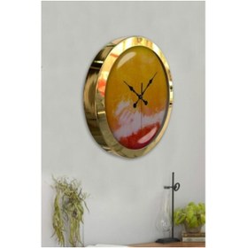 Resim Bahat Gold Altın Varaklı Salon Ofis Duvar Saati Metal Çerçeve 36 Cm 