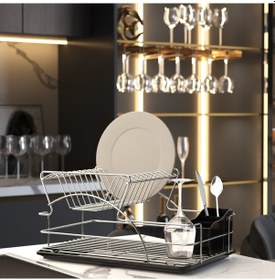 Resim Teknotel İki Katlı Tabaklık Bulaşıklık Krom+Siyah Kb009 