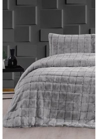 Resim Velina Pelüş Çift Kişilik Yatak Örtüsü Gri Gri 