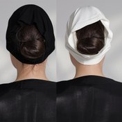 Resim 2 Paket Müslüman Kadınlar için Düz Renk Hijab Tabanlı Şapkalar, Elastik Nefes Alabilen Polyester Turban Şapka İç Şapkalar, Uygun Jersey Hijab Tüpleri, Dini Tema, Elde Yıkanabilir - Siyah ve Beyaz 