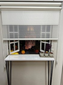 Resim Çizgili Çift Mekanizmalı Tül Ve Stor Perde - Model 1 Beyaz 