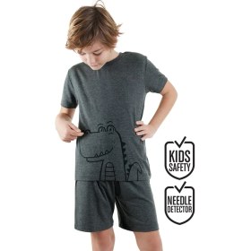 Resim Dinozor Erkek Çocuk Gri Alt Üst Pijama Takım 