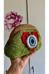 Resim UNİCORNS Gizli Burslu Çanta, Hasır Clutch, Nazar Göz Figürlü Çanta, Bohem El Çantası 