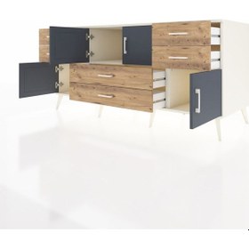 Resim Kronos Konsol 3 Raflı 6 Çekmeceli 4 Kapaklı 176x59x83 Aytaşı-antrasit/çam Antrasit/çam 