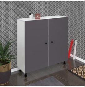 Resim Kenzlife Ayakkabılık Yemeni6 Gribyz 98 120 32 Kapaklı 6 Raflı 36 Çift Ayakkabı Kapasitesi Ahşap 