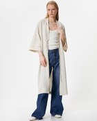 Resim Uzun Kimono Keten ve Viskon Karışımlı Yarım Kollu 