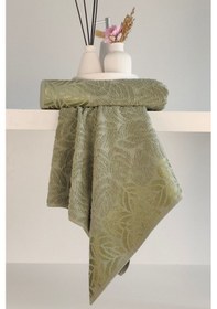 Resim 2'li Jakarlı Yaprak Desenli %100 Pamuk El Yüz Havlusu-50x90cm-yeşil Yesıl Yeşil 