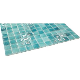 Resim MozaiKristaL Mutfak Tezgah Arası, Havuz, Banyo, Sauna, Spa, ve Yaşam Alanlarının Tüm Yüzeyleri İçin. 25X25 mm P. Açık Turkuaz. 31.5X31.5 cm. Fileli Cam Mozaik. ( 1 M2 Fiyatıdır ) 