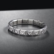 Resim Yeni Gümüş Kalpli 304 Paslanmaz Çelik Modül Elastik Bileklik, Günlük Kullanım ve Çok Yönlü Etkinlikler İçin Basit Şık Tasarım, Zarafetle Cazibeyi Artıran Mükemmel Uyum 