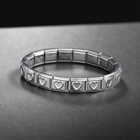 Resim Yeni Gümüş Kalpli 304 Paslanmaz Çelik Modül Elastik Bileklik, Günlük Kullanım ve Çok Yönlü Etkinlikler İçin Basit Şık Tasarım, Zarafetle Cazibeyi Artıran Mükemmel Uyum 