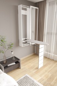 Resim mokaparkavm Aydınlık Ütü Masası Aynalı Dolaplı Katlanabilir Ütü Masası 