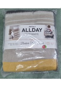 Resim Aksu Allday Çift Kişilik, Pamuklu Battaniye Tv Battaniye Hediye 2'li Set 180 X 220 // 130 X 170cm Sarı - Gri - Camel 