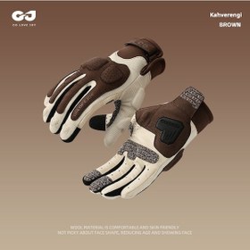 Resim Golovejoy Xg79 Kalın, Blok Renkli, Çizilme Ve Aşınmaya Dayanıklı Motosiklet Bisiklet Eldiveni Kahverengi 