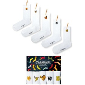 Resim Carnaval Socks 5'li Nakışlı Hayvanlar Desenli Unisex Beyaz Çorap Kutusu Beyaz Nakışlı Beyaz 