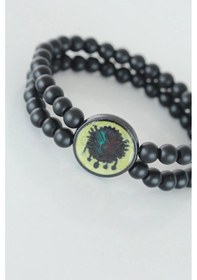 Resim Mey İthalat Sarı Renkli Metal Üzerine Osmanlı Arma Figürlü Siyah Renk Çift Sıra Doğal Taş Erkek Bil Çok Renkli 