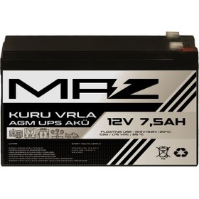 Resim Maz Akü 12 Volt 7,5 Amper (AH) Kuru Agm Vrla Güç Kaynağı Ups Akü 