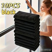 Resim 10 Adet Siyah Sihirli Cam Temizleme Bezleri - Kalınlaştırılmış Artık Bırakmayan Mikrofiber Havlular, Pencere, Ayna, Araba ve Mutfak & Banyo Çok Amaçlı Yüzeyler İçin Pratik Tasarım, Yarıklar Bırakmayan Ultra İnce Polyester Çok Amaçlı Islak Mendil, Yeniden Kullanılabilir Araç Bakımı için Temel Malzeme | Pürüzsüz Dokulu Yüzey 