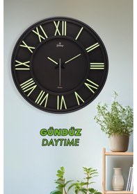 Resim Siyah Zeminli Fosforlu Roma Rakamlı Duvar Saati 41.5 Cm Siyah 