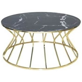 Resim Orta Sehpa Brc Cadde Model Siyah Mermer Temper Cam Metal transmisyon GOLD renk Kaplama El Yapımı 