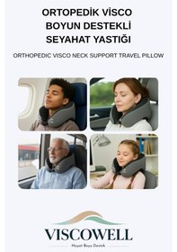 Resim Ortopedik Visco Boyun Ve Baş Destekli Seyahat Yastığı Uçak, Araba, Ev İçin Taşınabilir Gri 