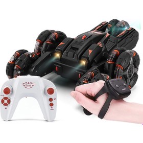 Resim Lemestar 2.4g Rc Stunt Araba Siyah - 360 Döndürme, İki Yönlü Sürüş, Işık-müzik, Saat Ve El Hareketi Kumandası İle Çift Kontrol 