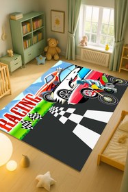 Resim Kessy Home Studio Racing Drag Desenli Eğlenceli Oyun Halısı Yıkanabilir Kaymaz Taban Çocuk Odası Halısı 8 