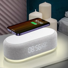 Resim FDGAO Kablosuz Şarj Docku, Ayarlanabilir Gece Işığı, Zaman ve Sıcaklık Göstergesi, Yatak Odası Masa Alarm Saati - iPhone 16, 15, 14, 13, 12, 11 Pro Max/Mini/Plus/XR/X/8, AirPods 2/3/4, Pro/Pro 2, Samsung S25/S23/S22/S21/S20/S10, Galaxy Buds, Yatak Odası Şarj İstasyonu | Modern Şarj İstasyonu | Dijital Ekran Göstergesi, Ev Şarj İstasyonu 