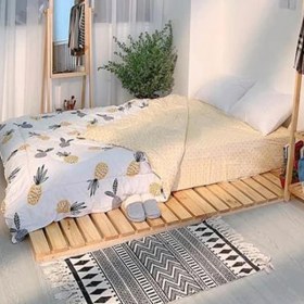 Resim Loolpi Home Loolpi Home japon Model Doğal Ahşap Karyola Yer Yatağı Tek ve Çift Kişilik 
