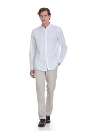Resim Hatemoğlu Beyaz Comfort Fit 100% Pamuk Düğmeli Yaka Uzun Kollu Casual Gömlek 4111993 