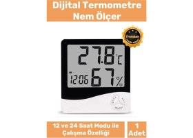 Resim Carlburn Özel Üretim Sıcak Nem Ölçer Pilli Oda Beyaz Dijital Termometre Nem Sıcaklık Ölçer Masa Saati Alarm 