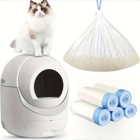 Resim 75 Adet Taşınabilir Kedi Tuvaleti Torbası, Kolay Temizlenebilir Kendinden Temizleyen Kedi Kumu Astarları | 5 Rulo, Katlanabilir Dikdörtgen Şekil, 4. Nesil Robotik Kedi Kabı ile Uyumlu 