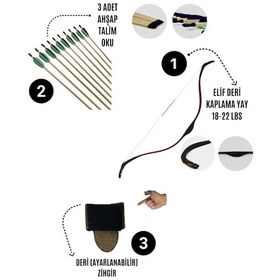 Resim Geleneksel Okçuluk Başlangıç Seti - Elif Yay Kaplamalı + 3 Ok + Zihgir 