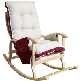 Resim Zuesse Dizayn Mosso Çift Minderli Ahşap Sallanan Sandalye Tv Baba Koltuğu Dinlenme Koltuğu Bordo - Krem 