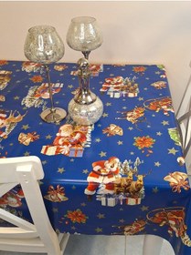 Resim Yeni Yıl Desenli Elyaflı Pvc Masa Örtüsü Silinebilir Ve Su Geçirmez Muşamba Mrl137c Mavi 