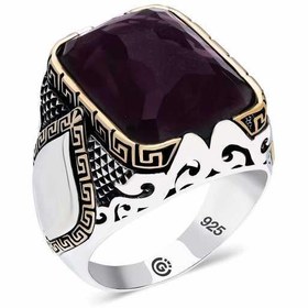 Resim Bague pour homme en argent avec pierre violette inclinée 