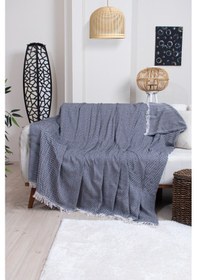 Resim Pamuklu Zikzak Desenli Püsküllü Koltuk Örtüsü 170x210 Cm Dekoratif Ve Çok Amaçlı Siyah 
