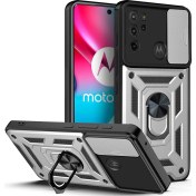 Resim Eabhulie Motorola Moto G60S Için Kaydırmalı Kamera Kapaklı ve Halka Tutucu Standlı Sağlam Zırh Koruma Çantası Kılıf (Yurt Dışından) 