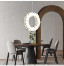 Resim Akanay Tekli Krom Ledli 3 Renkli Sarkıt Kristalli Taşlı Modern Ta 