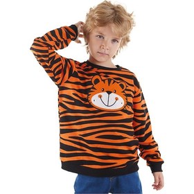 Resim Denokids Kaplan Aplikeli Erkek Çocuk Sweatshirt Turuncu 