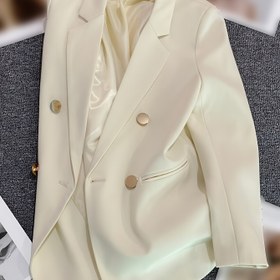Resim Sunygal Kadınlar için Günlük Şık Çift Düğmeli Ceket - Düz Renk Uzun Kollu Altın Tonlu Düğmeler ve Fonksiyonel Ceplerle, Her Mevsim İçin Uygun Kesim Dış Giysi, Tüm Sezonluk Blazer | Kapaklı Cepli | Düğmeyle Bağlamalı Ceket 