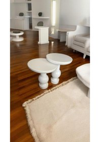 Resim Simillo Wood Wooden Ahşap 2'li Set Fitilli Mantar Yan Sehpa Modern Beyaz Renk Fisko Kod:64984904547 Beyaz 
