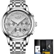 Resim Hanyang Gümüş Beyaz Çelik Lıge Lüks Aydınlık Saat Erkekler Için Su Geçirmez Paslanmaz Çelik Analog Kol Saati Chronograph Tarih Kuvars Izle Reloj Hombre (Yurt Dışından) 