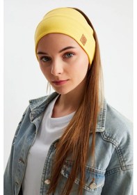 Resim Kadın Pamuklu Kaşkorse, Kaymaz, Terletmez, Ultra Hafif, Spor Saç Bandı Bandana - Tek Ebat / Sarı Sarı 