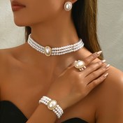 Resim Kadınlar için 5 adet Vintage Şık Çok Katmanlı Taklit İnci ve Taşlı Takı Seti, Günlük Kullanım, Hediyeler, Tatiller, Düğünler, Sevgililer Günü, Şükran Günü, Noel için Mükemmel - Şık Moda Aksesuar Seti 