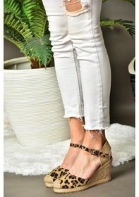 Resim Fox Shoes P241612017 Leopar Hasır Dolgu Topuklu Kadın Ayakkabı 
