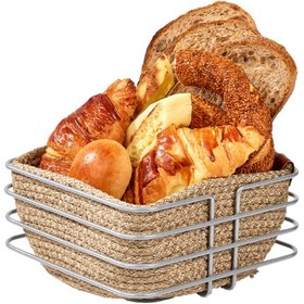 Resim Mat Gümüş Oval Köşeli Kare Ekmek Sepeti Ekmeklik Sunum Sepeti Makrome Çok Amaçlı Paslanmaz Metal 
