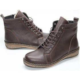 Resim Triapolo Hakiki Deri Kauçuk Taban Kadın Bağcıklı Fermuarlı Bot 