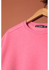 Resim Üç İplik Sıfır Yaka Çimalı Kadın Pembe Sweat Çok Renkli 