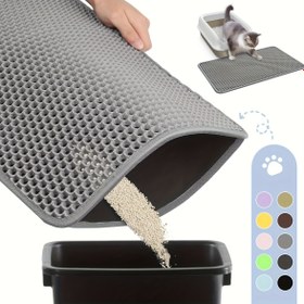 Resim Çift Katmanlı Kedi Kumu Tutucu Mat, Kaymaz Su Geçirmez Kedi Temizleme Matı Evcil Hayvan Tuvaleti Köpek Kulübesi Kedi Kumu Kutusu için 