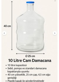 Resim 10 Litre Cam Damacana Sebil Uyumlu, Plastik Kapaklı Şeffaf 